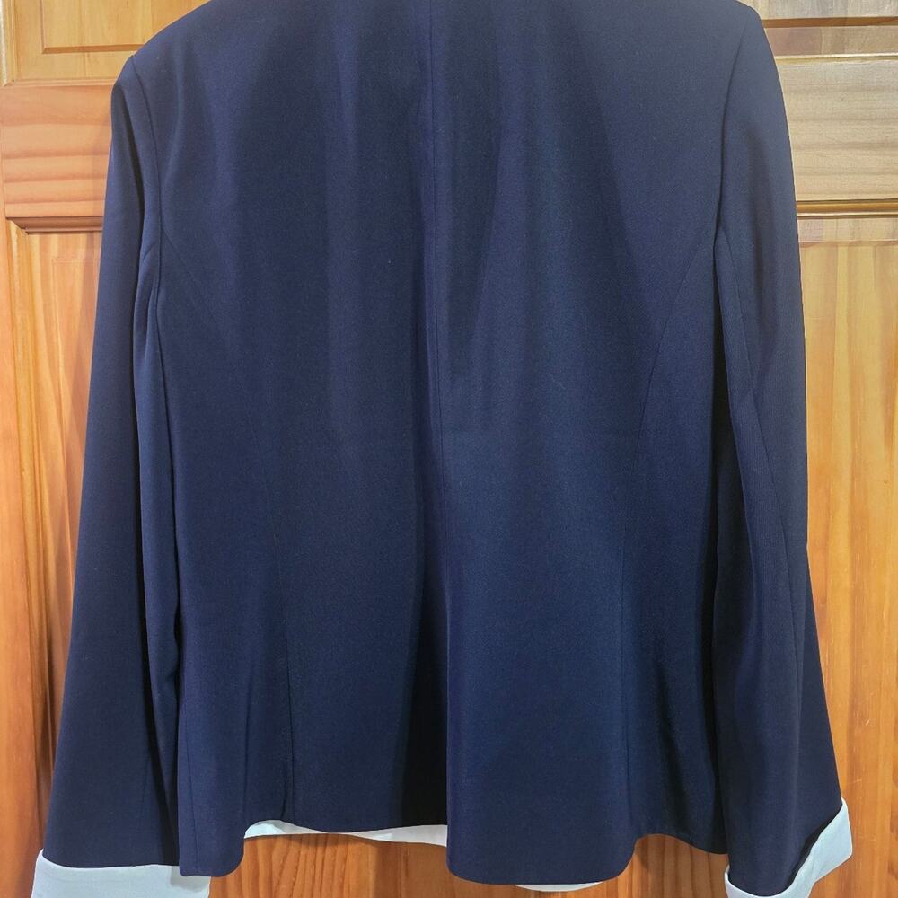 Geoffrey Beene Sport Women's Blue White Button Front Blazer Jacket Size 12 - Picture 2 of 4